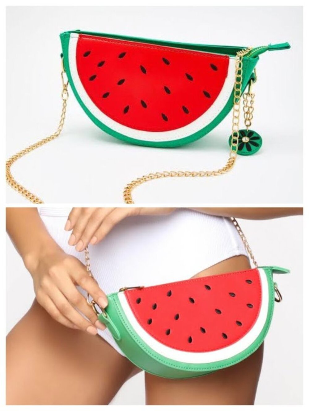 Women's Watermelon Crossbody Bag with Gold Chain Strap - NWOT